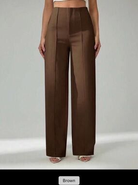 Brown Wide-Leg High-Waist Pants